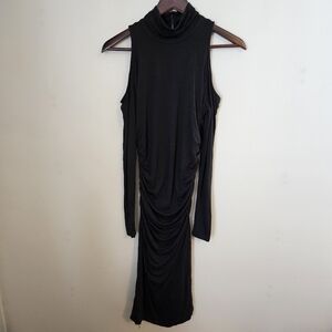 White House Black Market Dress Black Elegant Turtleneck Cold Shoulder Dress
